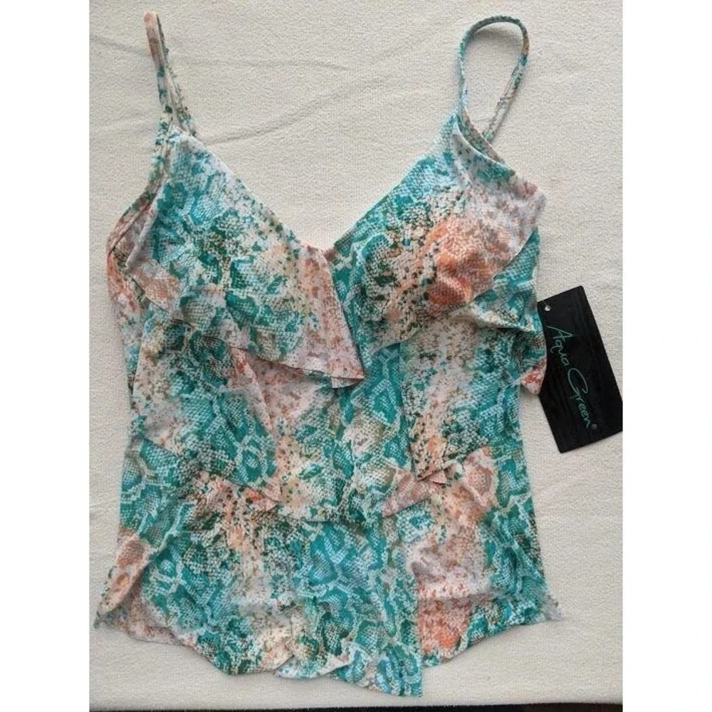 2 Set Aqua Green‎ Tankini Swim Tops Size Small Summer Vacation Beach Modest NEW